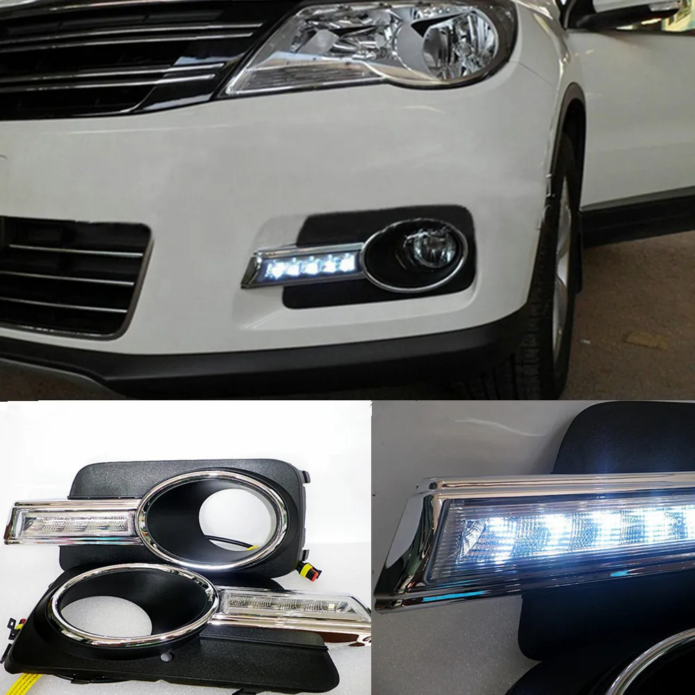 Автомобильный мигающий светодиодный фонарь 2 шт. для Volkswagen VW Tiguan 2010 2011 2012, дневные ходовые огни, противотуманные фары, Дневной светильник, Дневной светильник