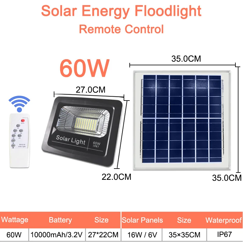 Потока СИД светильник дистанционного Сенсор отражатель Солнечный прожектор светильник, 20 Вт, 30 Вт, 50 Вт, 60 Вт RGB IP65 светодиодный солнечный светильник Водонепроницаемый светодиодный светильник на открытом воздухе - Испускаемый цвет: Solar Floodlight 60W