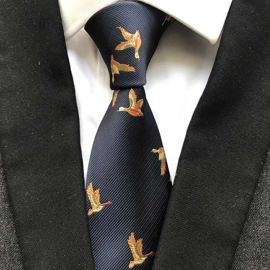 

Luxury 100% Silk Necktie Navy Blue with Colorful Birds Personality Ties