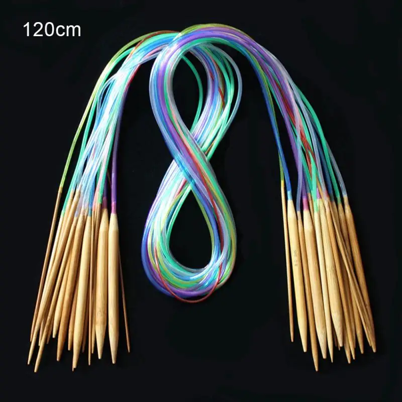 Новые 18 шт разноцветные трубки 40-120 см Бамбуковые круговые вязальные спицы Набор - Цвет: 120 CM