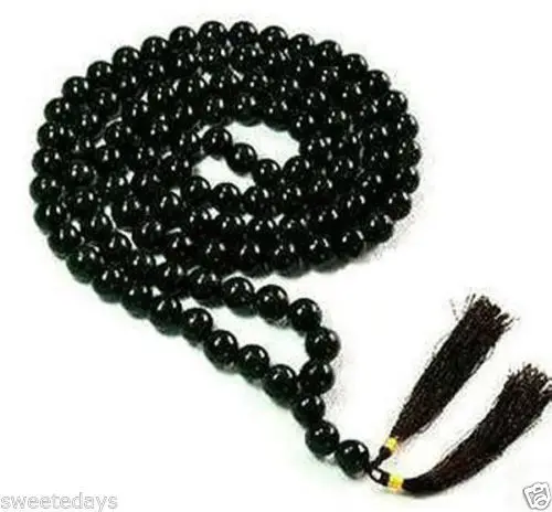

ddh001407 108 Tibetan Buddhist Black Jade Prayer Beads Necklace