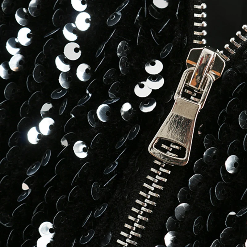 Greatest Vintage Pockets Sequined Jacket Coat Women 2020 Fashion V Neck Long Sleeve Zipper Ladies Outerwear