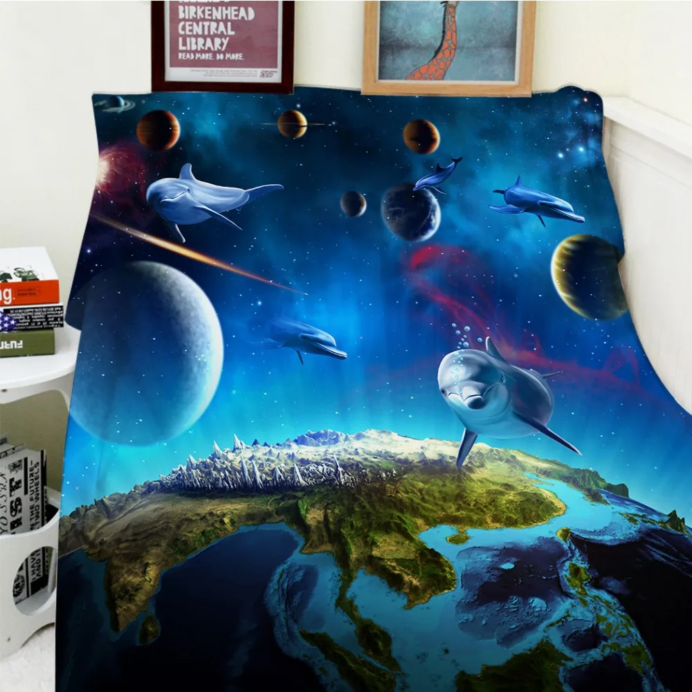 

Blankets Cobertor Warmth Soft Plush Cute Dolphins In Outer Space Earth Galaxy Planet Animal Bed Throw Blanket Thick Plaid