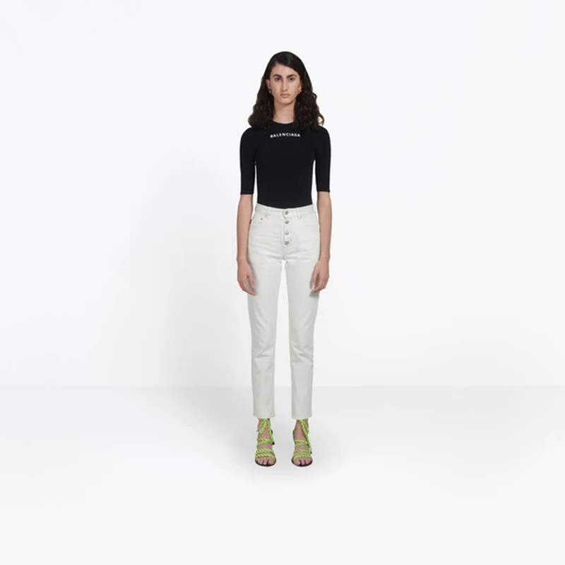 

women Straight jeans fashion solid color creamy-white cozy denim pants spring new
