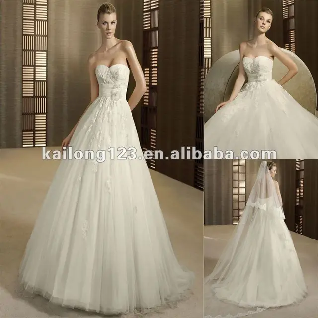 Aliexpress.com : Buy Attractive A line Sweetheart Sweep train Ivory Beaded Lace Appliques Tulle