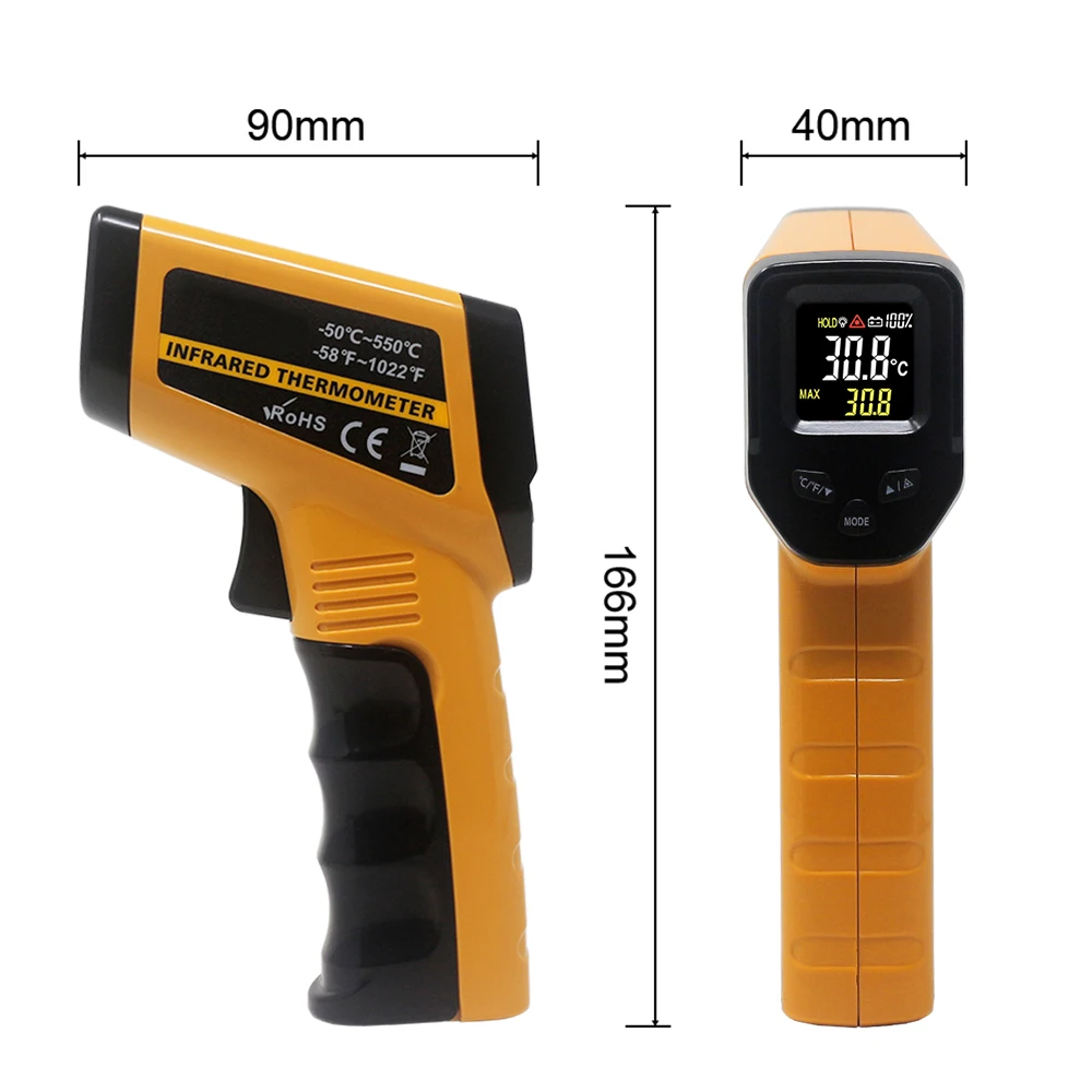 Бесконтактный цифровой инфракрасный термометр ИК лазерный точечный пирометр измеритель температуры C/F выбор-50C~ 380c-50c~ 550C