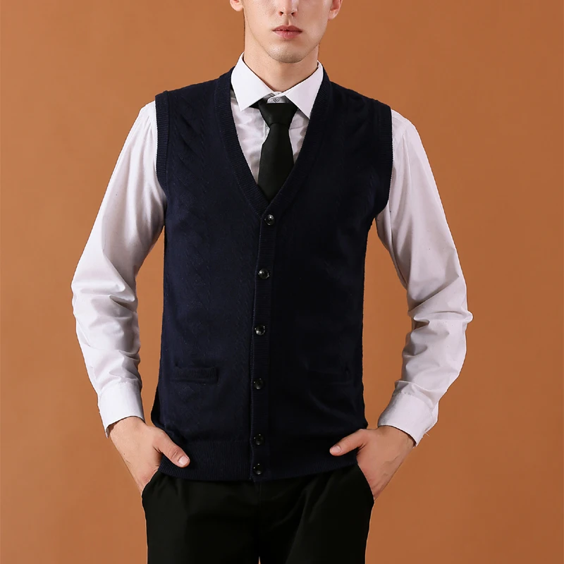 

High Quality Mens Vest Sweaters Wool Knitted Business Men Sleeveless Vest Wool Vest Male V Collar Men's Wear Knitted Cardigan