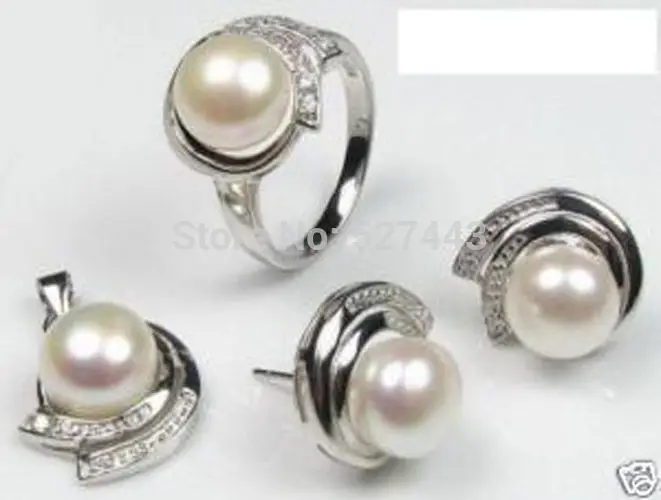 

Wholesale Noblest freshwater pearl argent jewelry set ring 7-9#