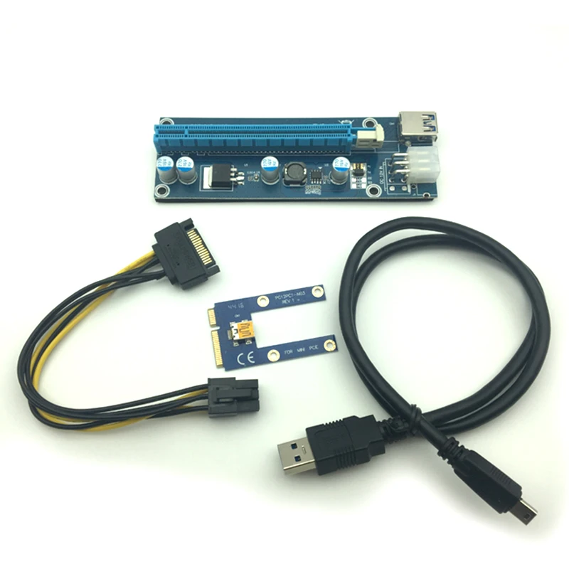 Usb 3,0 Mini Pci-E к PCIe PCI Express 1X к 16X удлинитель Riser Card адаптер Sata 6Pin 60 см кабель питания для биткоина Майнинг Биткойн