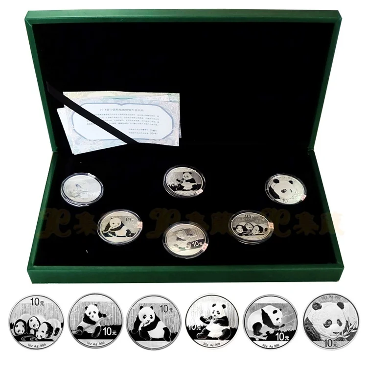 

2013-2018 Year China Panda Silver Plated Coin 1 oz 6pcs 10YUAN with box and certificate present gift free shipping copy