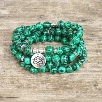 

Drop Shipping Malachite Men Bracelet Chakra Healing Stone Jewelry Trendy Natural Stone 108 Mala Beads Women Wrap Bracelet