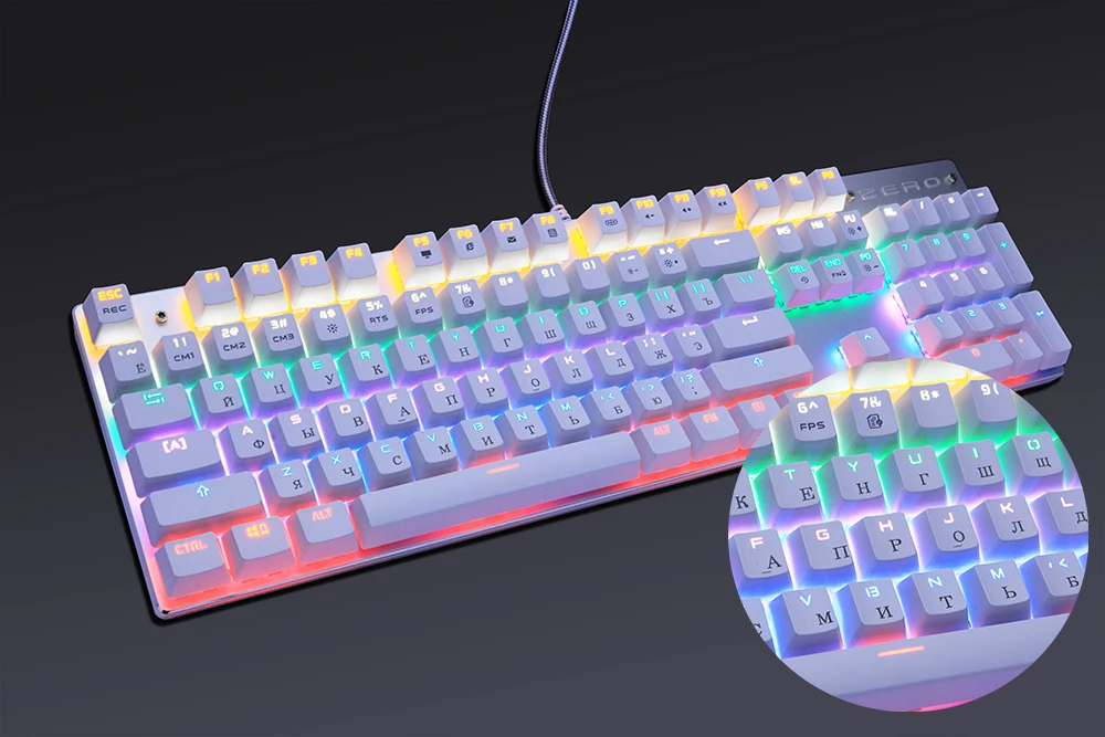 Metoo русский + английский подсветкой Gaming натуральная механическая клавиатура анти-ореолы световой 87 светодиодный синий переключатель
