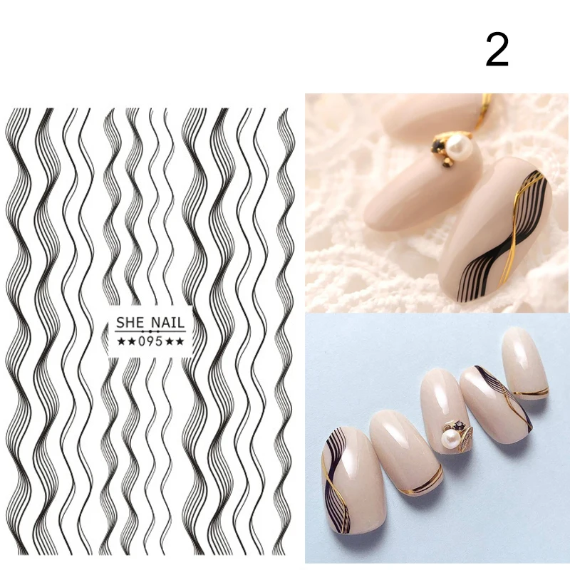 Наклейки для ногтей, переводные наклейки, смешанные узоры, волнистые полосы, линии, дизайн, золотой, черный, 3D дизайн ногтей, украшения