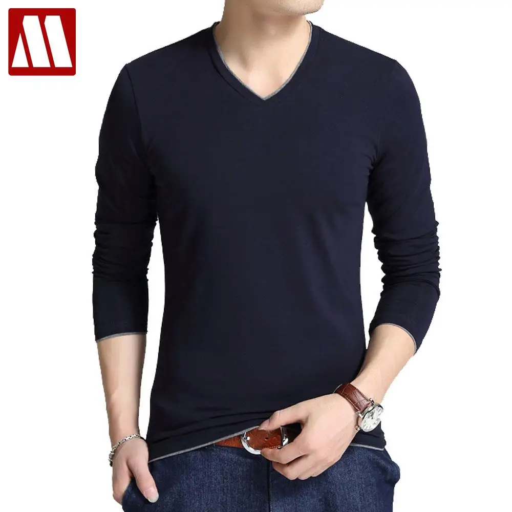 Man V neck Knit Shirts Men's Autumn Winter Slim Fit Tshirt Men Long