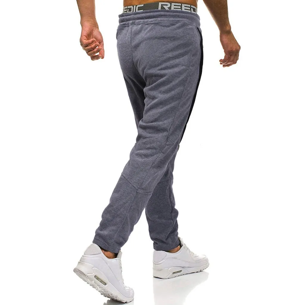 Мужские повседневные штаны Solid тренажерный зал тренировочные брюки Спортивная Для мужчин Повседневное лоскутное Спецодежда с карманами