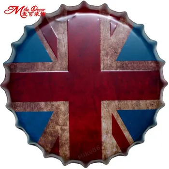 

[ Mike86 ] British Flag Bottle Cap Mural Painting Vintage Gift Metal Plaque Club Party Tin Sign Decor 35 CM AG-664