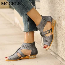 MCCKLE/женские сандалии-гладиаторы на танкетке с ремешком и пряжкой; женская обувь на молнии с открытым носком; Модный Шипованный кристалл; низкий каблук