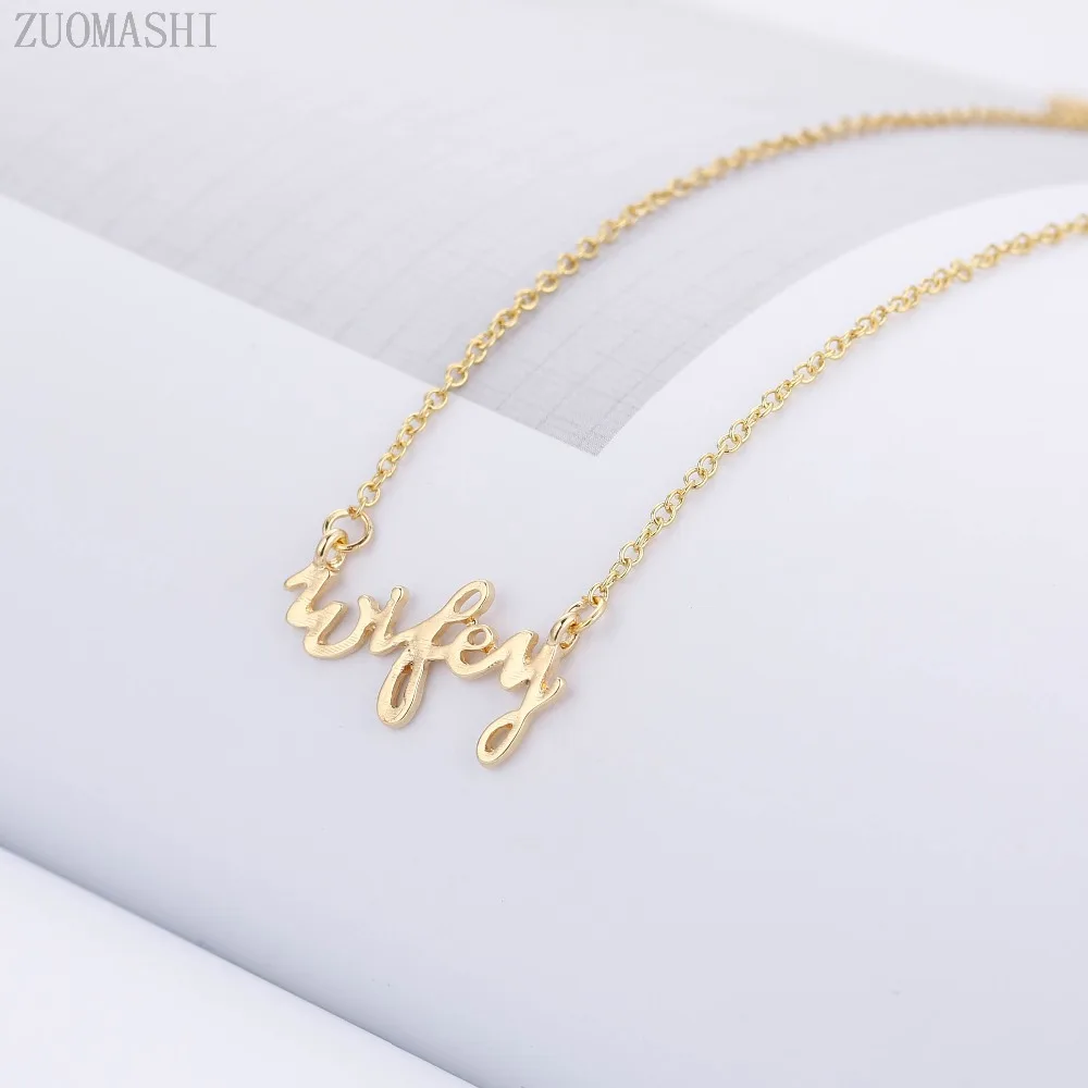 Tiny Plated Lucky Wifey Charm Necklace 