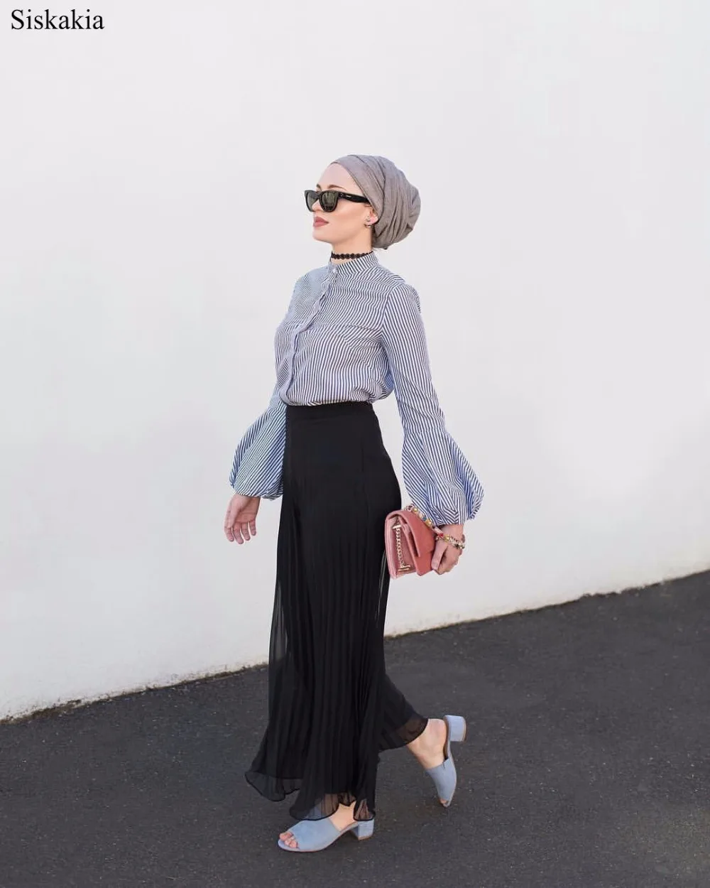 Siskakia Solid Chiffon Wide Leg Pants For Women Muslim Turkish Dubai High Waist Draped Loose Elastic Pants Ruffle 2019 New Eid  (6)