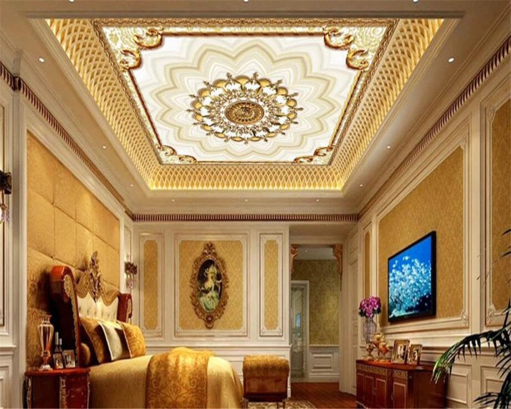 beibehang European custom interior decoration silk cloth wallpaper metal pattern ceiling background papel de parede 3d wallpaper