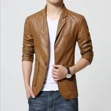Khaki Brown Black Leather Blazer Men Spring Autumn Slim Fit Jackets Coats For Big Men Plus Size M-5XL 6XL 