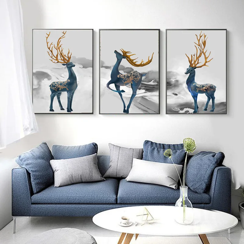 

Abstract Animal Oil Painting Canvas Elk Poster Prints Animal Wall Pictures for Living Room Home Decor Picture