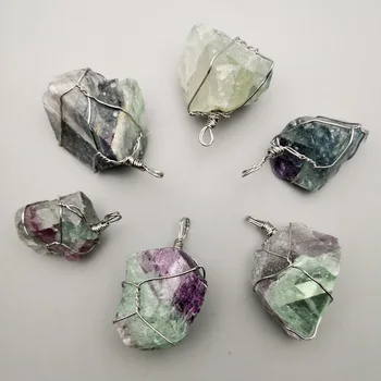

fashion 6pc 2-5CM fluorite charms Irregular natural stone pendants Necklace for Jewelry making Free shipping wholesale
