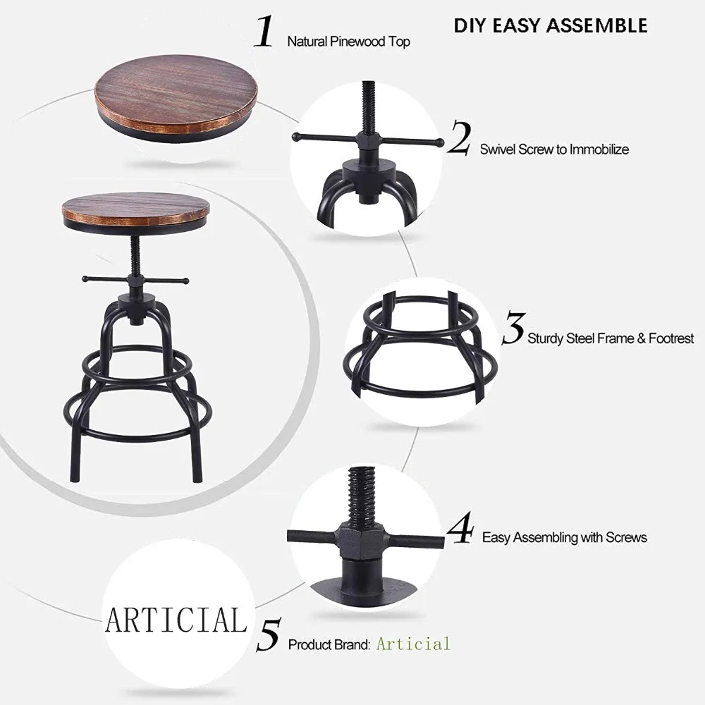 Topower Industrial Retro Pinewood Metal Bar Stool Adjustable Height Swivel Pub Kitchen Round Pinewood Swivel Bar Stool Topower Industrial Retro Pinewood Metal Bar Stool Adjustable Height Swivel Pub Kitchen Round Pinewood Swivel Bar Stool