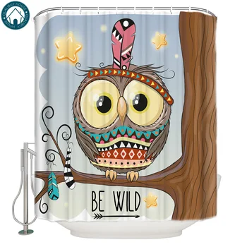 

Qualibuy House Store Cartoon Owl Bed Bath Shower Curtain Fabric Shower Curtains Bathroom Accessories Shower Curtain Liner