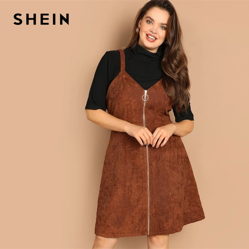 SHEIN Вельветовое Платье На Бретельках, Сарафан На Молнии, Стильное Офисное Платье Без Рукавов