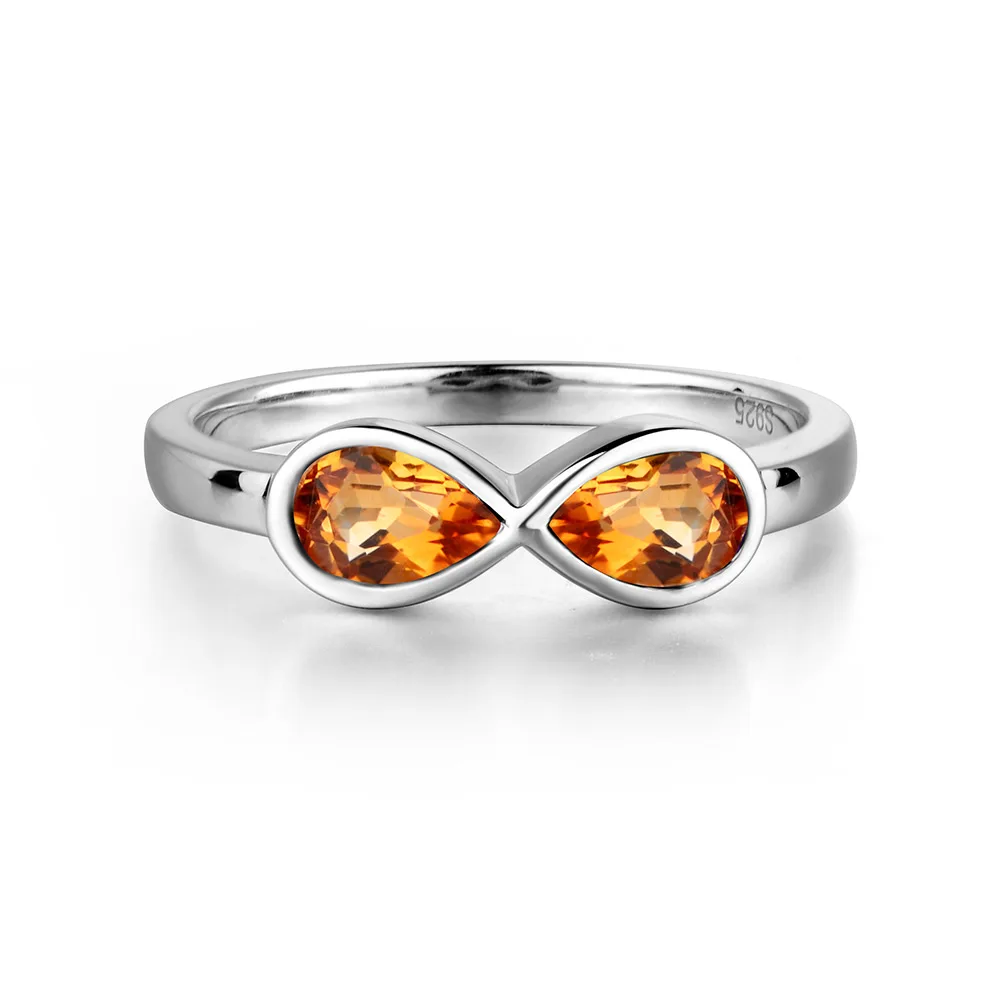 Лейдж Jewelry натуральный цитрин кольцо Обручение кольцо Груша Cut Желтый Камень Твердые стерлингового серебра 925 два камнями кольца вечности