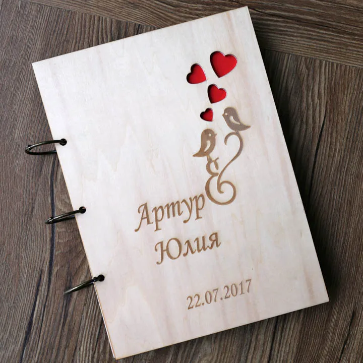 

Heart Guest Book, Love Birds Wedding Guest Book rustic wedding wedding gift engraved guest book