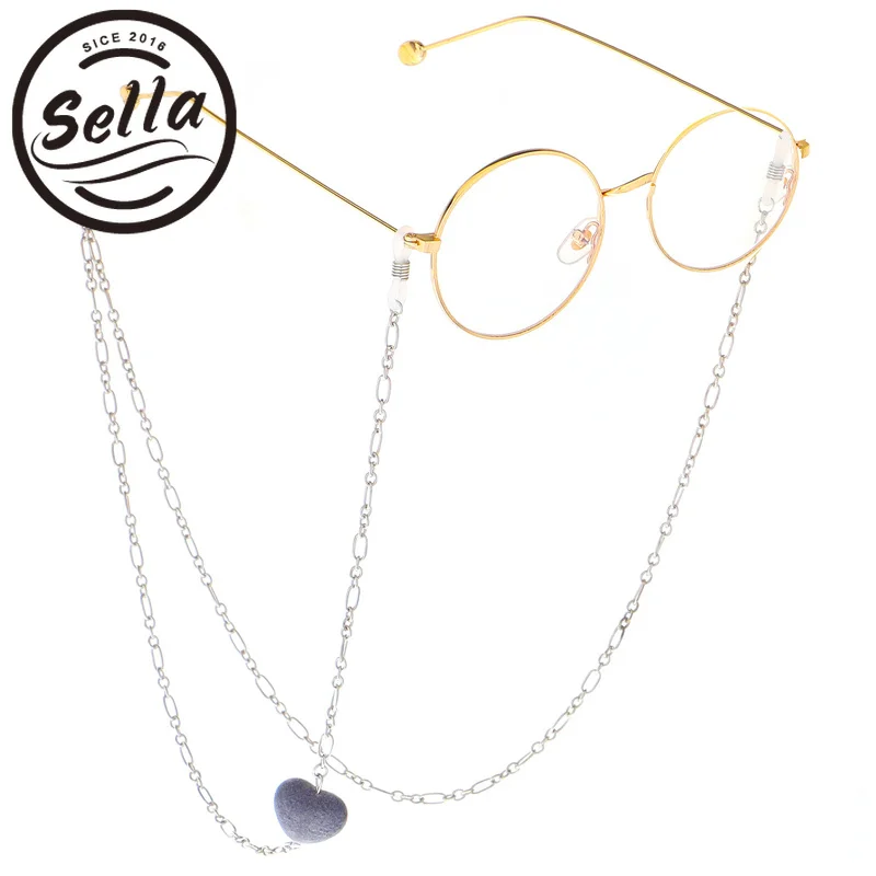 

Sella Fashion Women Sunglasses Chain Metal Eyeglasses Neck Strap Lanyard Ladies Heart Decoration Alloy Silvery Glasses Holder