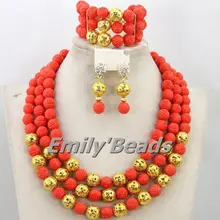 Модные коралловый Бусины комплект ювелирных изделий Талисманы нигерийской свадьбы Африканский Свадебный комплект ювелирных изделий высокое качество cj388