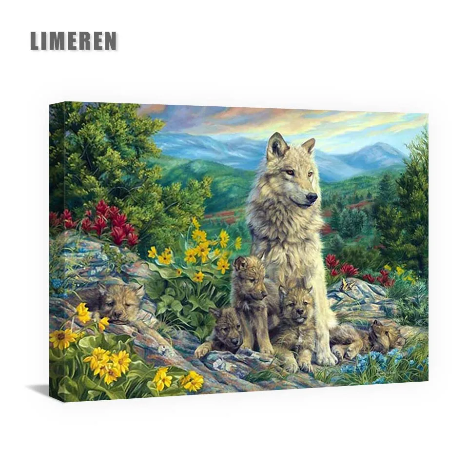 

Wolf Family Animals Coloring By Numbers On Canvas Painting With Acrylic Paints By Number For Adults Home Decor