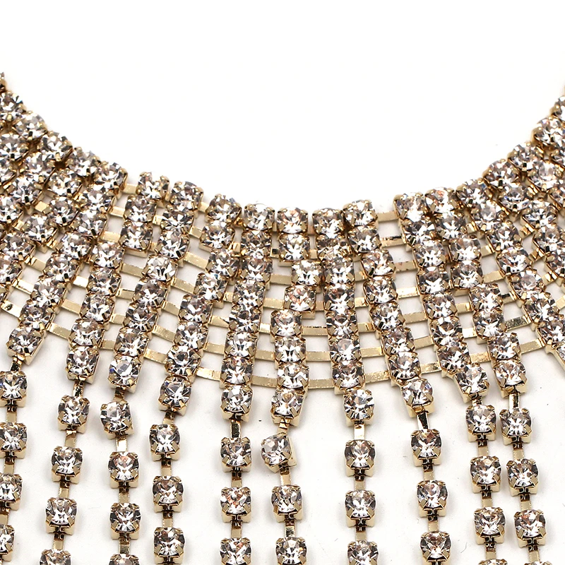 2017 Free Shipping fashion long crystal tassel necklace Europe costume chunky choker statement Necklaces jewelry women NHJJ1944
