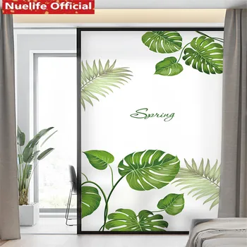 

Tropical banana leaf pattern electrostatic frosted glass film living room bedroom bathroom kids room kindergarten window film