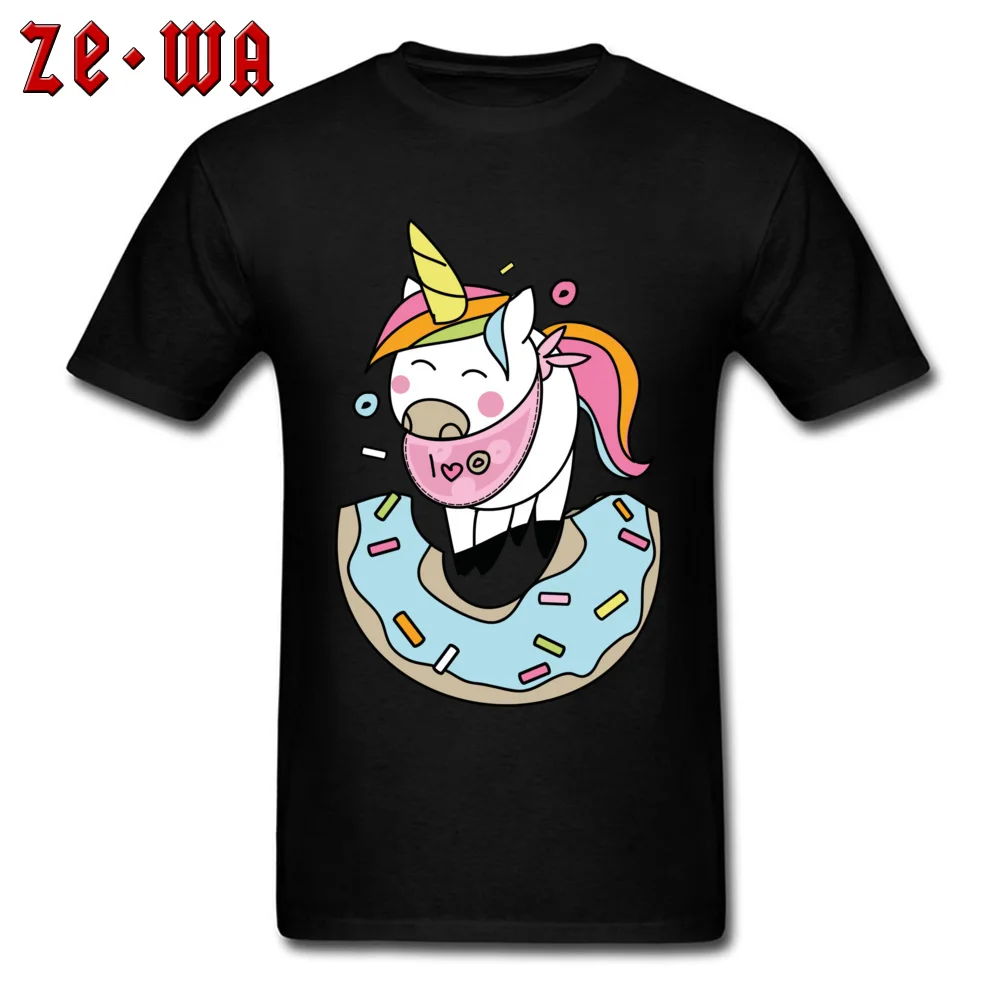 Normal Cute kawaii unicorn donut love Men T-shirts Oversized Labor Day Short Sleeve Tops Tees Crewneck Pure Cotton T Shirts Cute kawaii unicorn donut love black