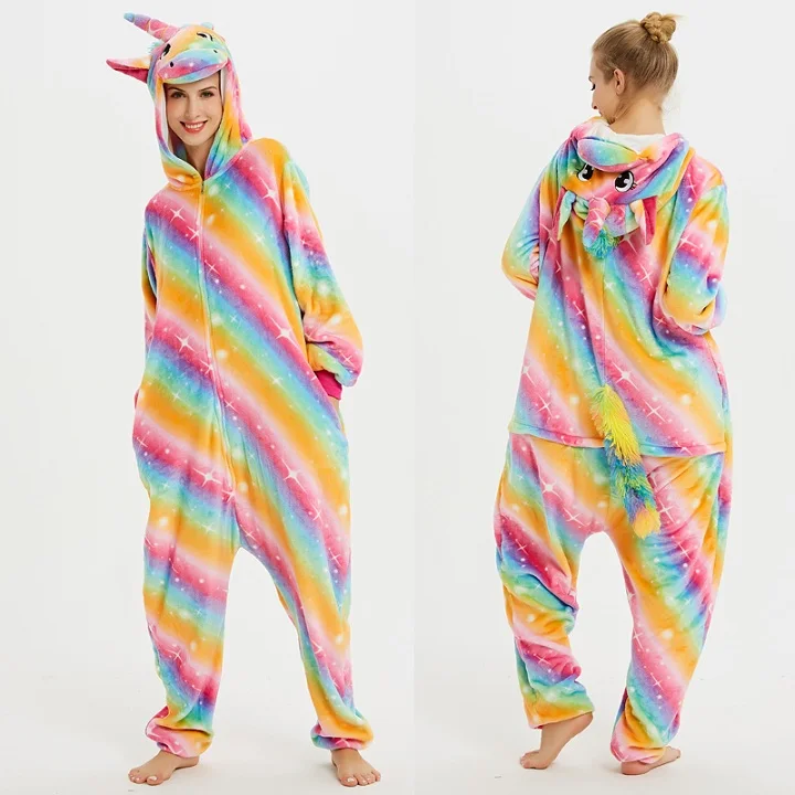 Кигуруми Единорог пижамы onesie для женщин Стич зимняя Фланелевая Пижама для взрослых Единорог пижамы в целом пара пижамы унисекс - Цвет: 11