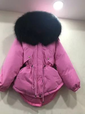 

Down Jacket Female Short Coat 2019 Winter New Small Man Fashion 90 Percent White Duck Big Fur Collar Korean Style XXL