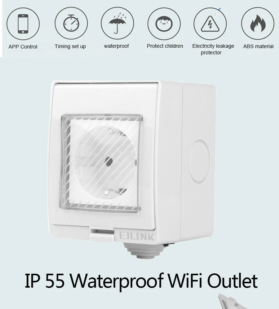 EJLINK Waterproof Wifi Socket IP55 Wifi Outlet Smart Plug Ewelink App Remote Control Outdoor Socket IOS and Android App Control (2)