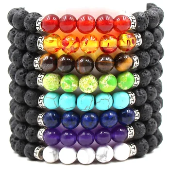 

10pcs Volcanic Lava Stone Essential Oil Diffuser Bracelets Bangle Perfume Diffuser Bracelet Stretch Yoga Lucky Jewelry 8 colors