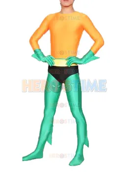 

Orange & Green Aquaman Superhero Costume Lycra/Spandex Adult Halloween Cosplay Aquaman Costumes Zentai Suit Free Shipping