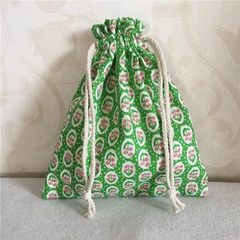 

YILE Cotton Linen Drawstring Multi-purpose Organizer Bag Party Gift Bag Grass Flower Green 8502-4