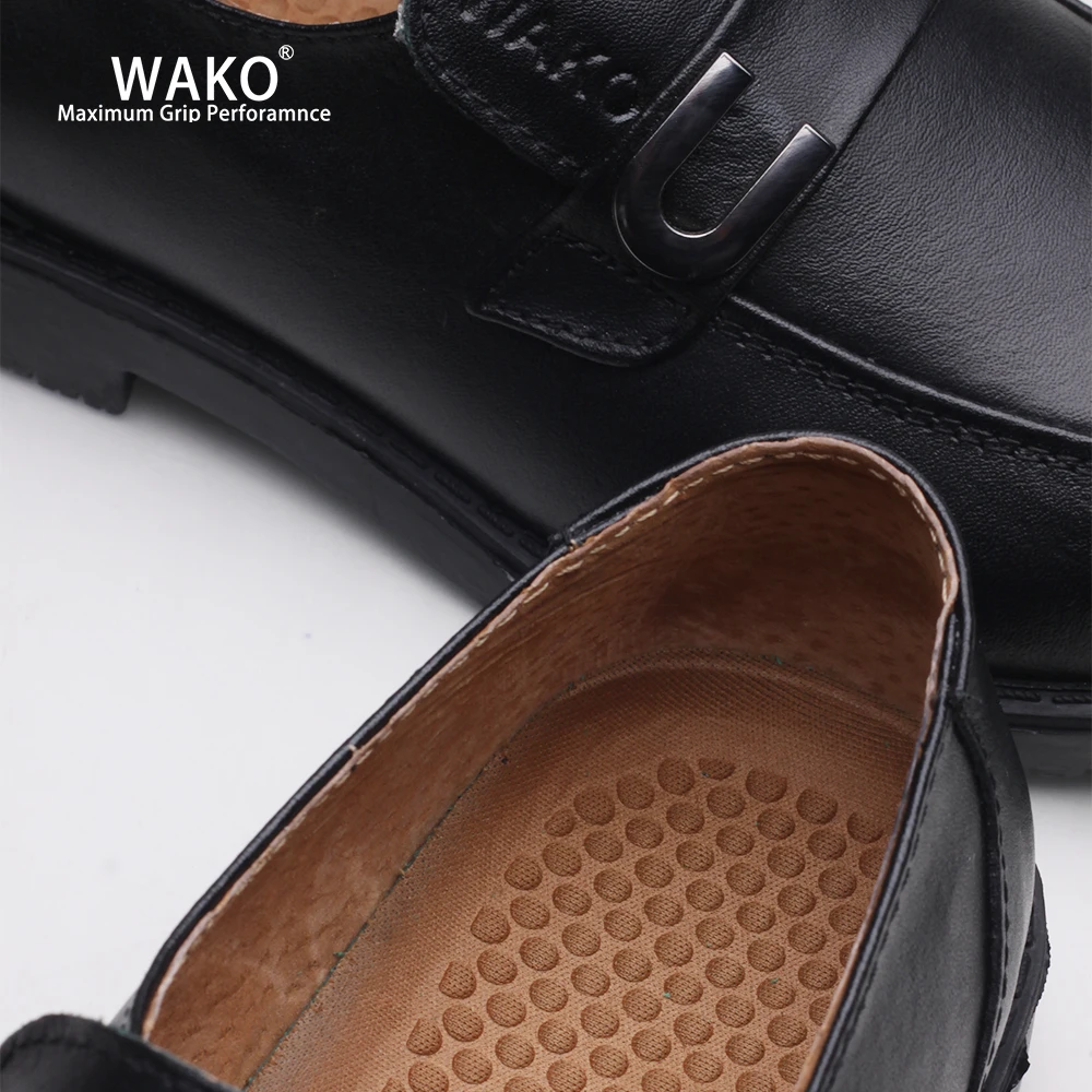 WAKO Men Chef Shoes Black Leather Loafers Non-Slip Kitchen Cook Shoes Anti-Skid Hotel Restaurant Hospital Work Shoes 9552 