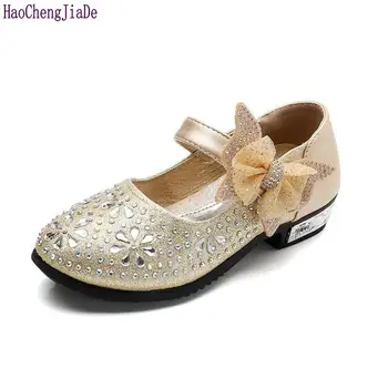 

New Summer Fashion Girls kids Shoes Princess Rhinestone Bow Glitter Leather Shoes For Girls Spring Children Princess Shoes