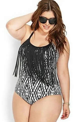 

2017 Push up High Waist Swimsuit XXXL XXL big size Women Retro Bathing Suit Padded Tassel Swimwear Fringe Plus Size Swimwear