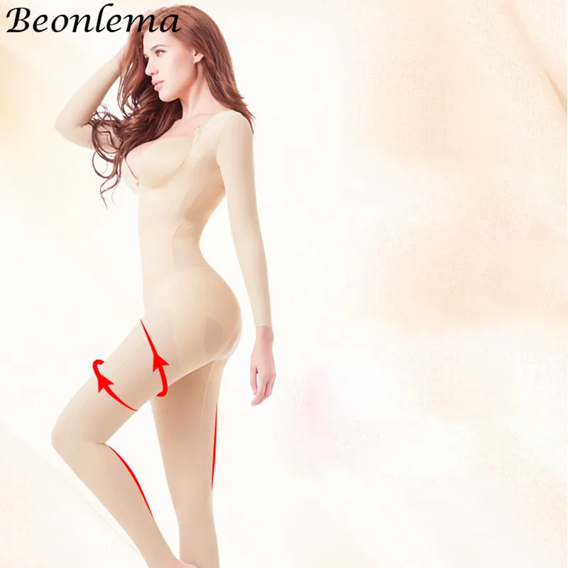 Beonlema Body Shaping Full Cover Bodysuit Seamless Slimming Shapewear Long Sleeve Stretchy Shaper Women Bellies Modeling S-2XL