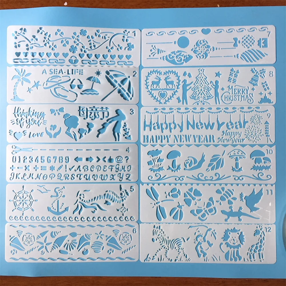 

New 12Pcs 20x5.8cm Mother's Day DIY Layering Stencils Painting Scrapbook Coloring Embossing Album Decorative Paper Card Template