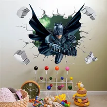 Broken Wall Batman Wall Sticker For Kids Children Room Cartoon Home Decor Wall Art PVC 3D Effect Wall Decal Boy's Gift scary ghost 3d broken wall art sticker